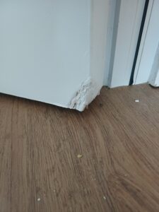 Fire door edge damage requiring assessment
