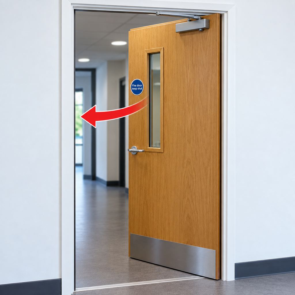 Fire door opening and closing inspection for common fire-door fault finding problems