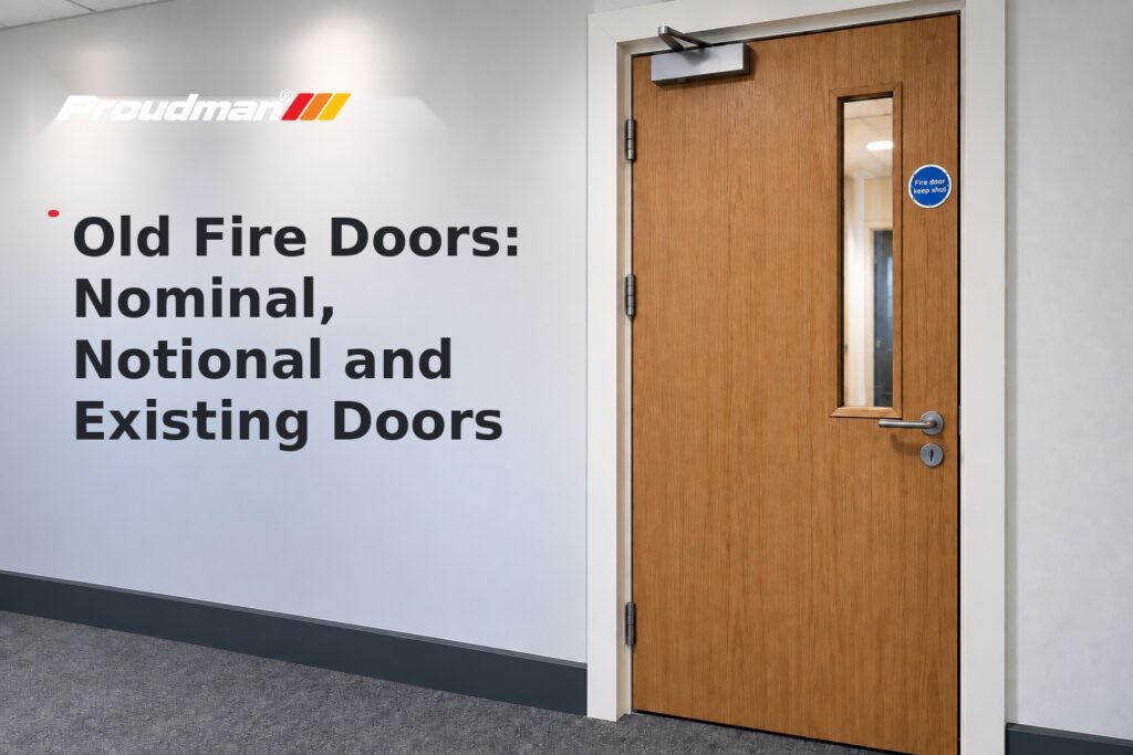 Existing fire door graphic representing the inspection of older fire doors, their construction and available evidence.