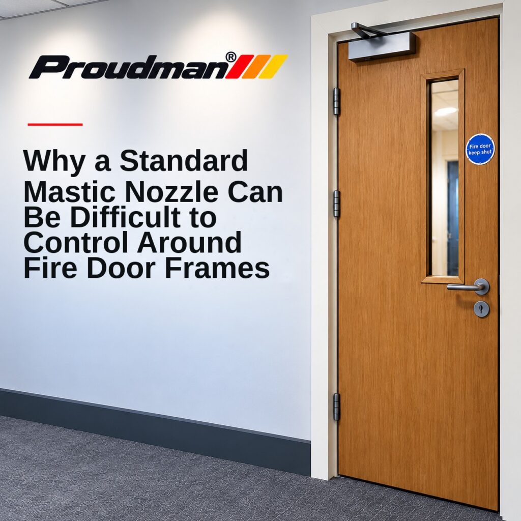 Why a standard mastic nozzle can be difficult around fire door frames