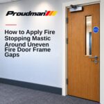 Applying fire stopping mastic around uneven fire door frame gaps