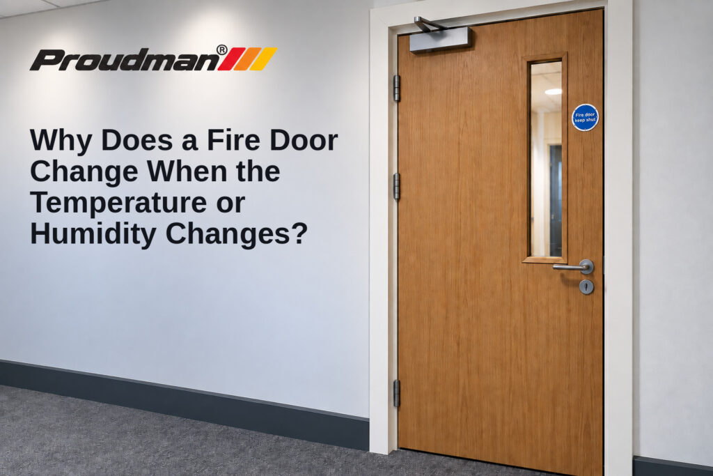 Fire door affected by changes in temperature or humidity